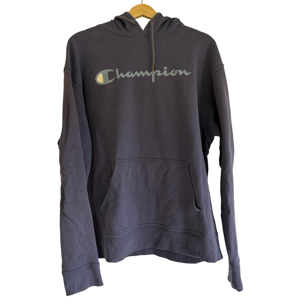 Champion Mens Pullover Hoodie Navy Blue Script Logo GF89H AFRI Large
